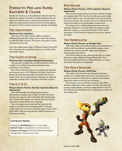 Pixels to Pen and Paper: Ratchet and Clank 1-Page